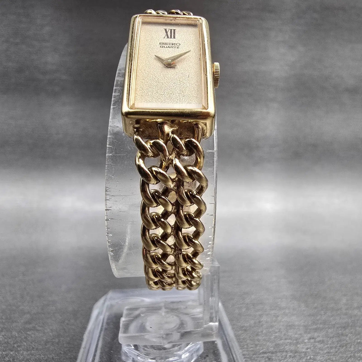 Seiko Watch Women 12mm Champagne Dial Gold Tone Rectangle 1320-5250 New Battery5