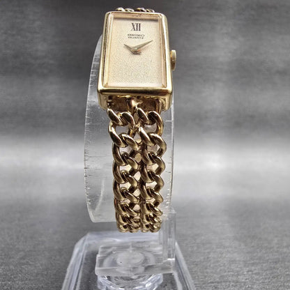 Seiko Watch Women 12mm Champagne Dial Gold Tone Rectangle 1320-5250 New Battery5