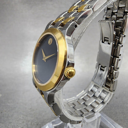 Movado Museum Watch Women 26mm Black Dial Two Tone Round 81 E4 1855 New Battery2