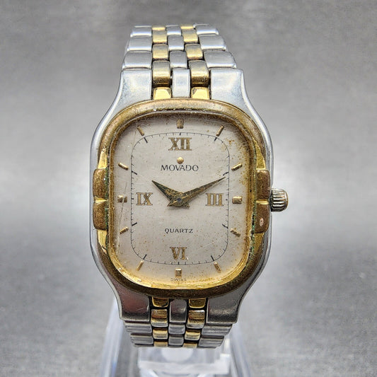 Movado Watch Women 21mm Silver Dial Two Tone Rectangle 88-25-427 PARTS