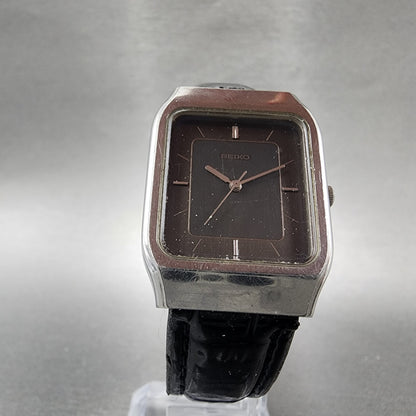 VTG Seiko Tank Watch Women 25mm Black Dial Silver Tone Rectangle 5P315020 PARTS6