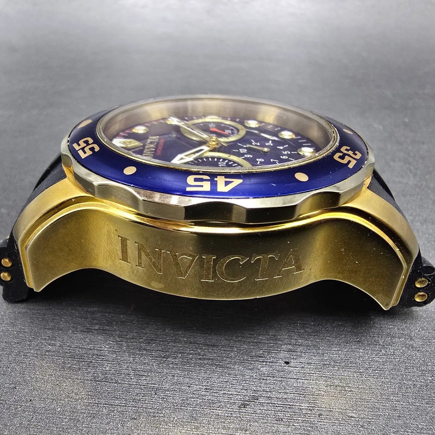 Invicta Pro Diver Chronograph Watch Men 48mm Blue Dial Gold Tone 21929 PARTS4