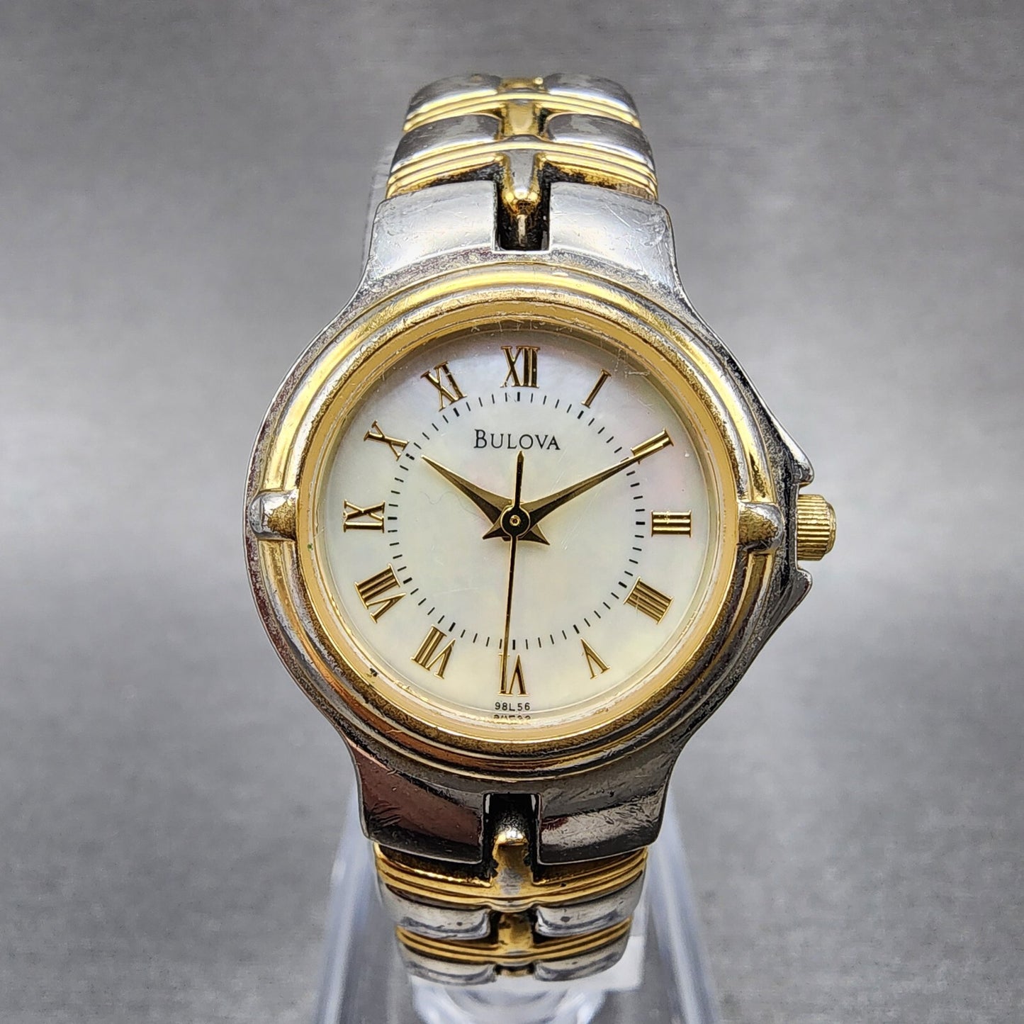 Bulova Watch Women 24mm MOP Dial Two Tone Round Bracelet 98L56 New Battery0