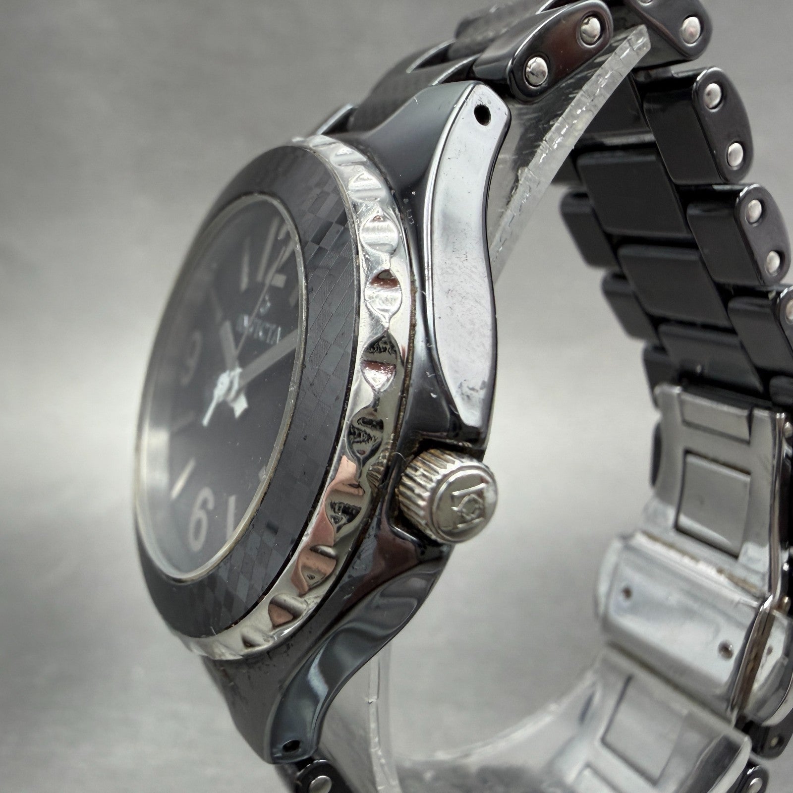 Invicta Watch Women 34mm Black Dial Black Tone Round 1159 New Battery Bracelet2