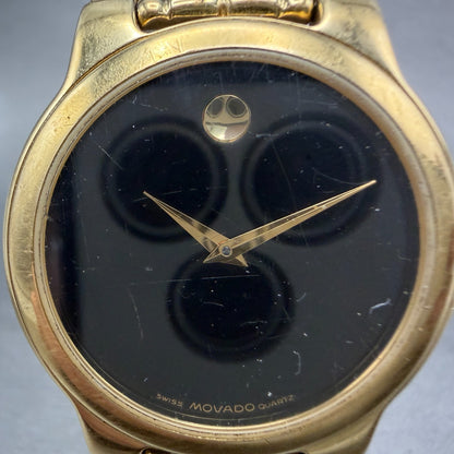 Movado Museum Watch Men 34mm Black Dial Gold Tone Round 88-E4-9885 New Battery1