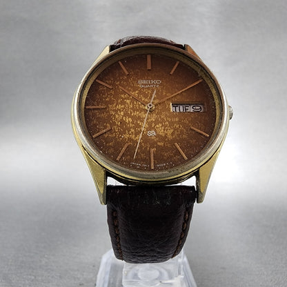 Seiko SQ Watch Men 34mm Brown Dial Gold Tone Daydate Round READ!!!!! New Battery5