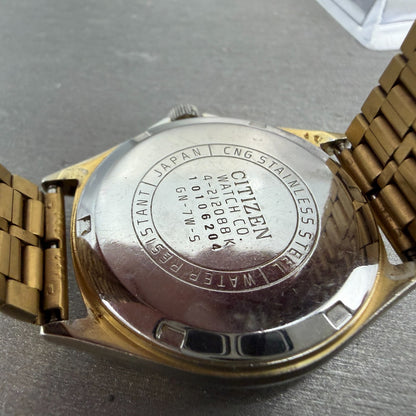 Citizen CQ Watch Men 36mm Champagne Dial Gold Tone Daydate 4-212088 PARTS VTG10