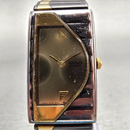 Seiko Asymmetrical Watch Women 17mm Gold Dial Black & Gold Tone 2Y00-5G29 NewBat1