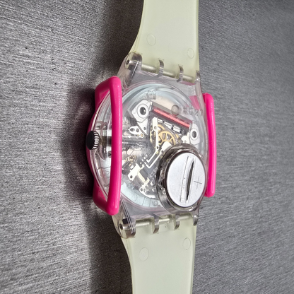 Swatch Snowcovered Watch Men 34mm White Dial Clear Case Daydate GK733 New Batt12
