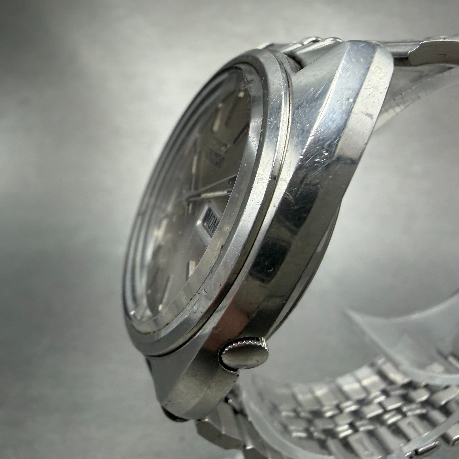 Seiko 5 Actus Watch Men 36mm Brown Dial Silver Tone Daydate Round 7019-7070 Runs2