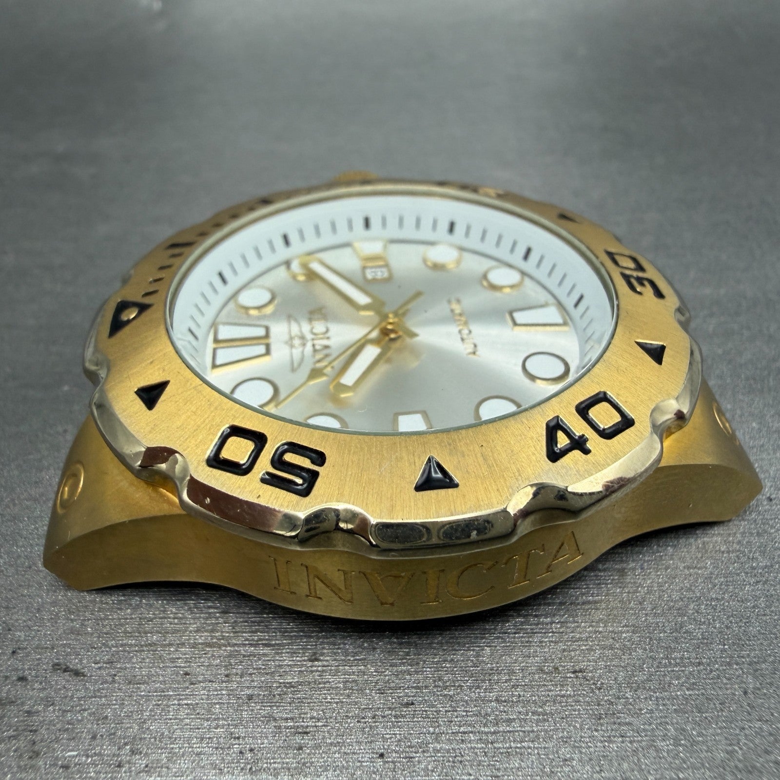 Invicta Pro Diver Automatic Watch Men 49mm White Dial Gold Tone Date Round 235073