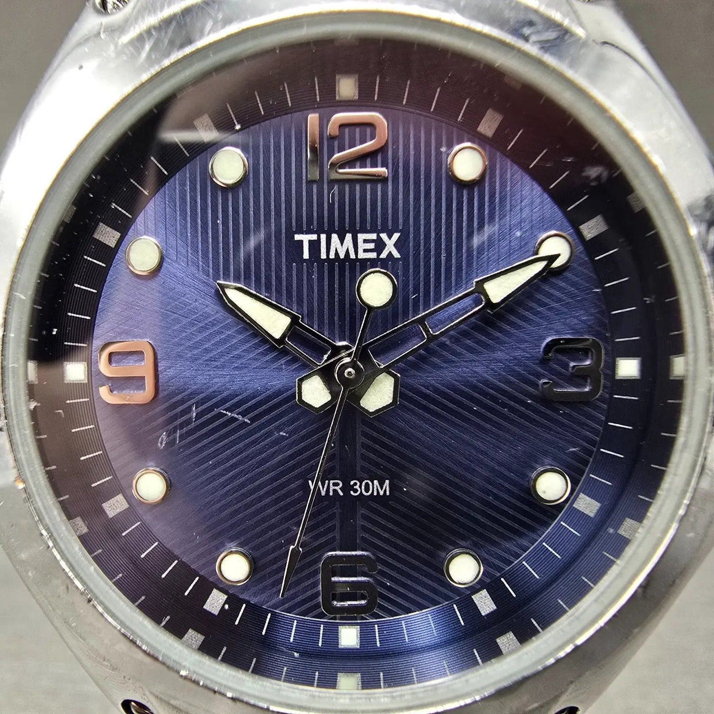 Timex Watch Men 40mm Blue Dial Silver Tone Round Bracelet New Battery1
