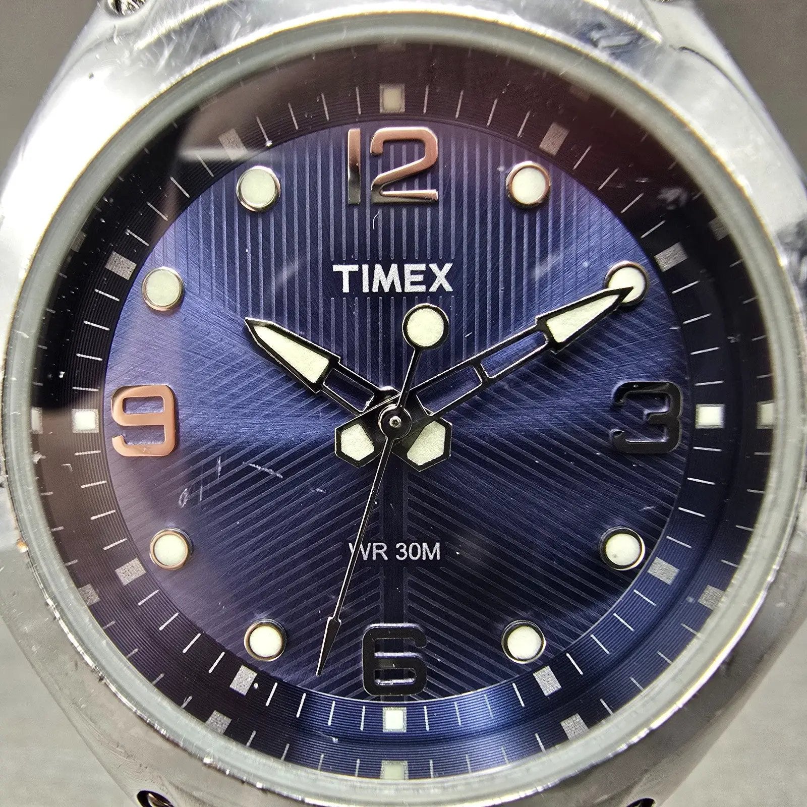 Timex Watch Men 40mm Blue Dial Silver Tone Round Bracelet New Battery1