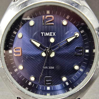 Timex Watch Men 40mm Blue Dial Silver Tone Round Bracelet New Battery1