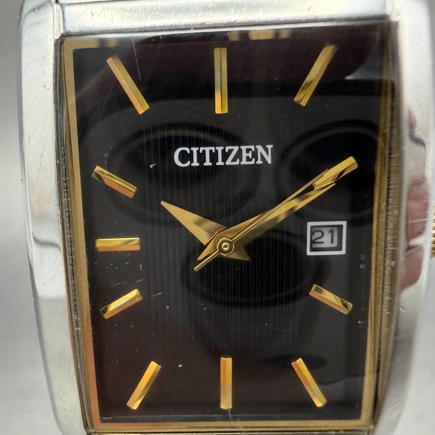 Citizen Tank Watch Men 26mm Black Dial Two Tone Date 1012-S097746 New Vattery1