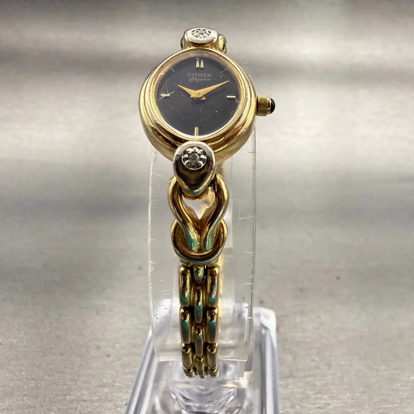 Citizen Elegance Watch Women 16mm Black Dial Gold Tone Oval 3220-326814 New Batt5