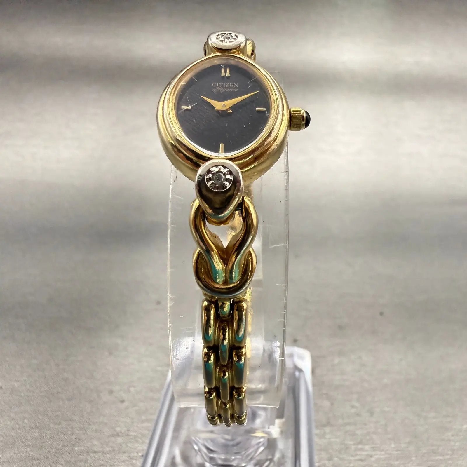 Citizen Elegance Watch Women 16mm Black Dial Gold Tone Oval 3220-326814 New Batt5