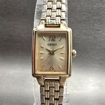 Seiko Tank Watch Women 16mm Champagne Dial Gold Tone Rectangle 1N01-0FH0 NewBatt0