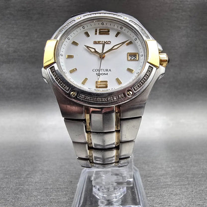 Seiko Coutura Watch Men 39mm White Dial Two Tone Date Gemmed 7N42-0DK0 New Batt5