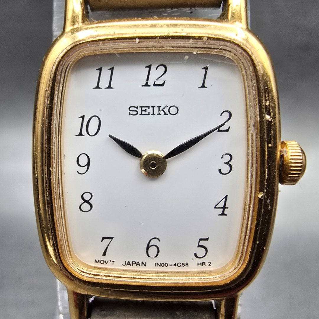 Seiko Watch Women 17mm White Dial Gold Tone Rectangle 1N00-5K29 New Battery1