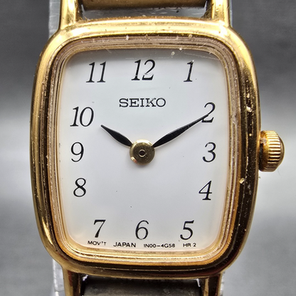 Seiko Watch Women 17mm White Dial Gold Tone Rectangle 1N00-5K29 New Battery1