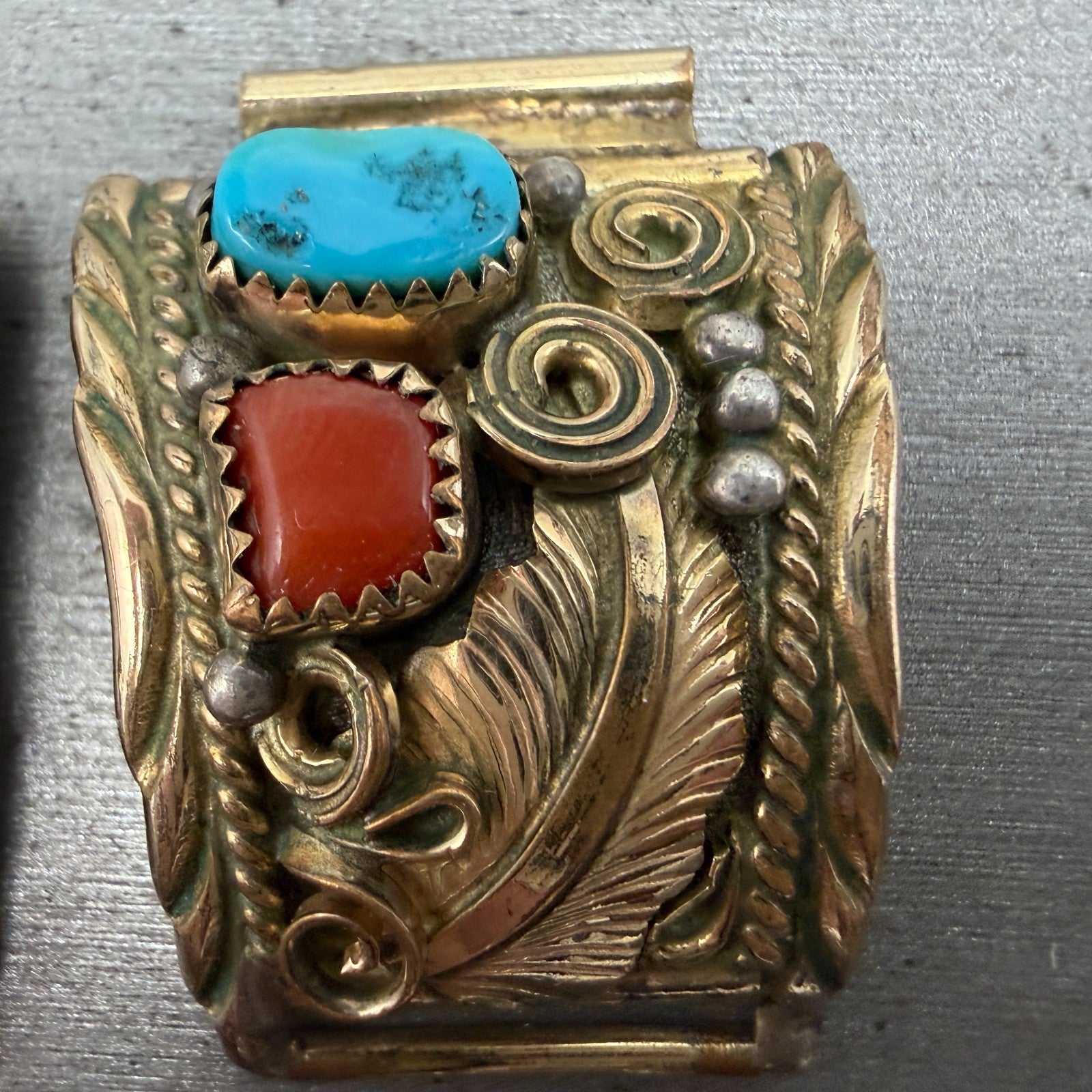 Navajo Watch band tips 18mm 1/20 12K Gold Filled AY Red Blue Tons Vintage1