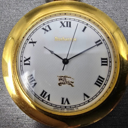 Burberry Pocket Watch Men 38mm White Dial Gold Tone Round New battery Vintage2