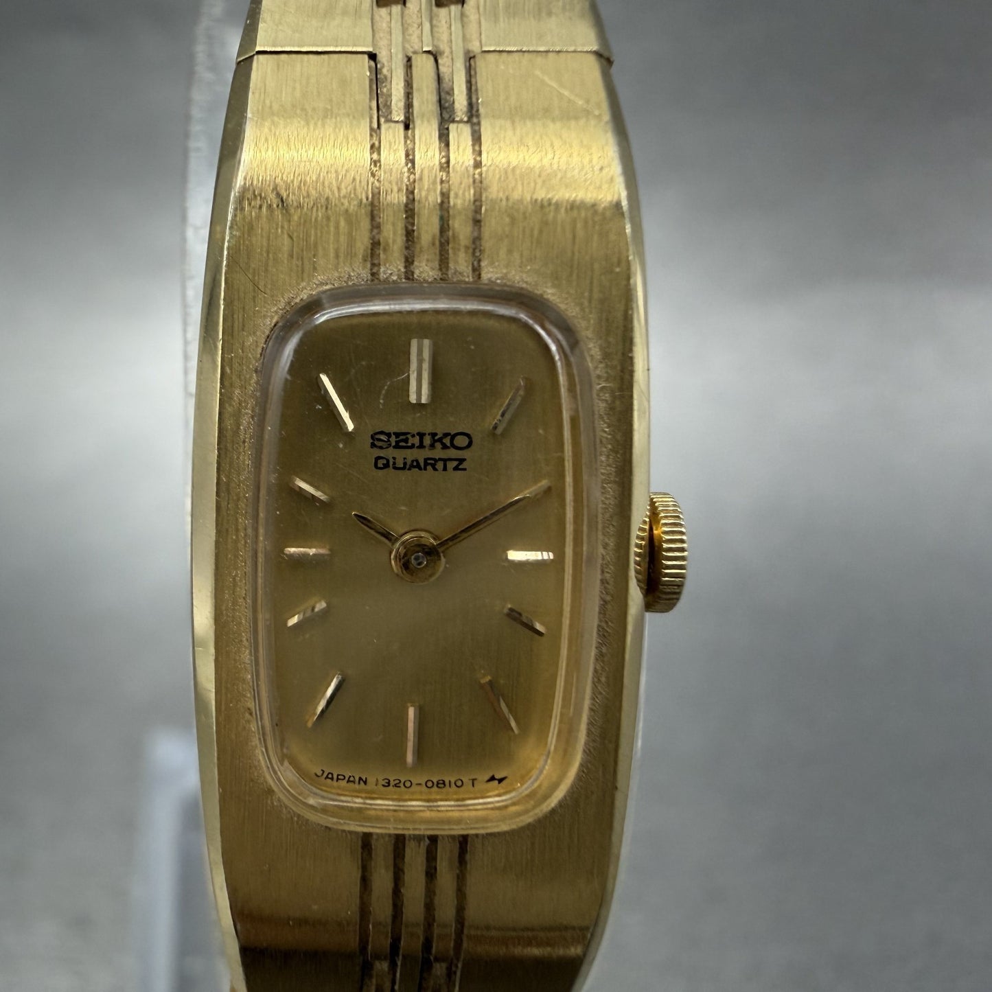 Seiko Tank Watch Women 13mm Champagne Dial Gold Tone 13205620 New Battery1