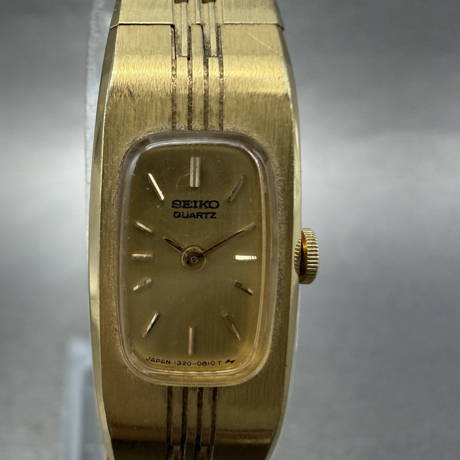 Seiko Tank Watch Women 13mm Champagne Dial Gold Tone 13205620 New Battery1