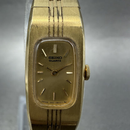 Seiko Tank Watch Women 13mm Champagne Dial Gold Tone 13205620 New Battery1