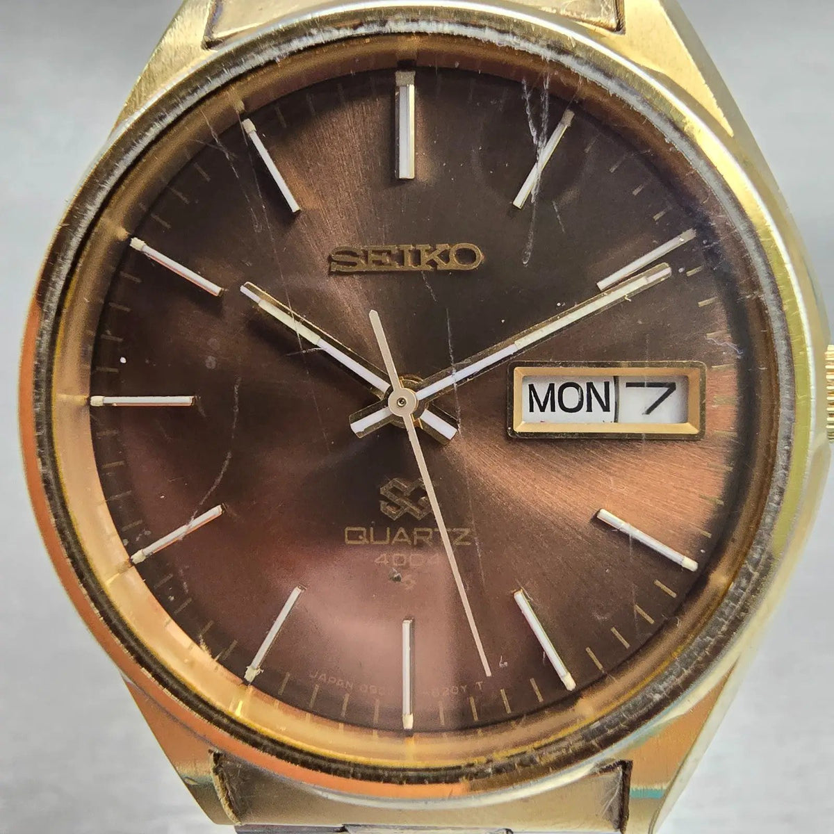 Seiko SQ Watch Men 36mm Brown Dial Gold Tone Daydate Round 0903-8159 New Battery1