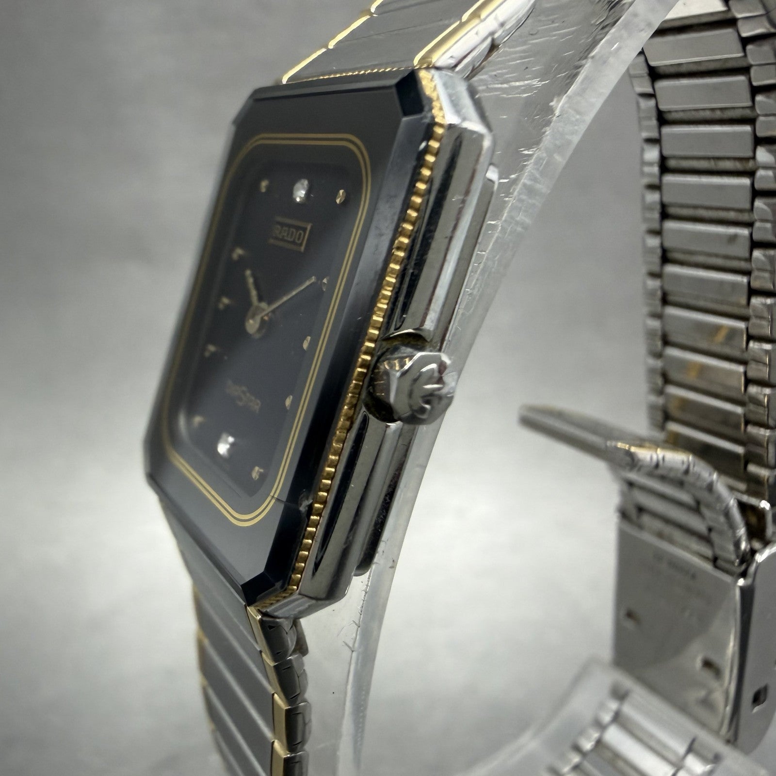 Rado Diastar Watch Women 18mm Black Dial Two Tone Rectangle 153.1016.3 New Batt2