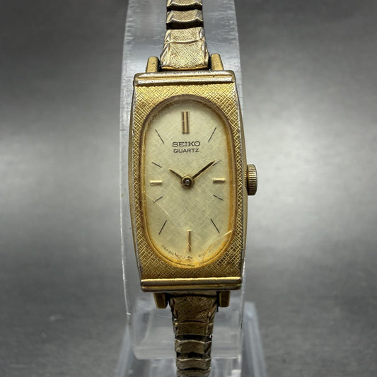 Seiko Tank Watch Women 13mm Champagne Dial Gold Tone 1320-6069 New Battery0