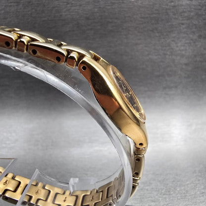 Seiko Watch Women 16mm Black Dial Gold Tone Oval 1N01-0CS0 New Battery Vintage D3
