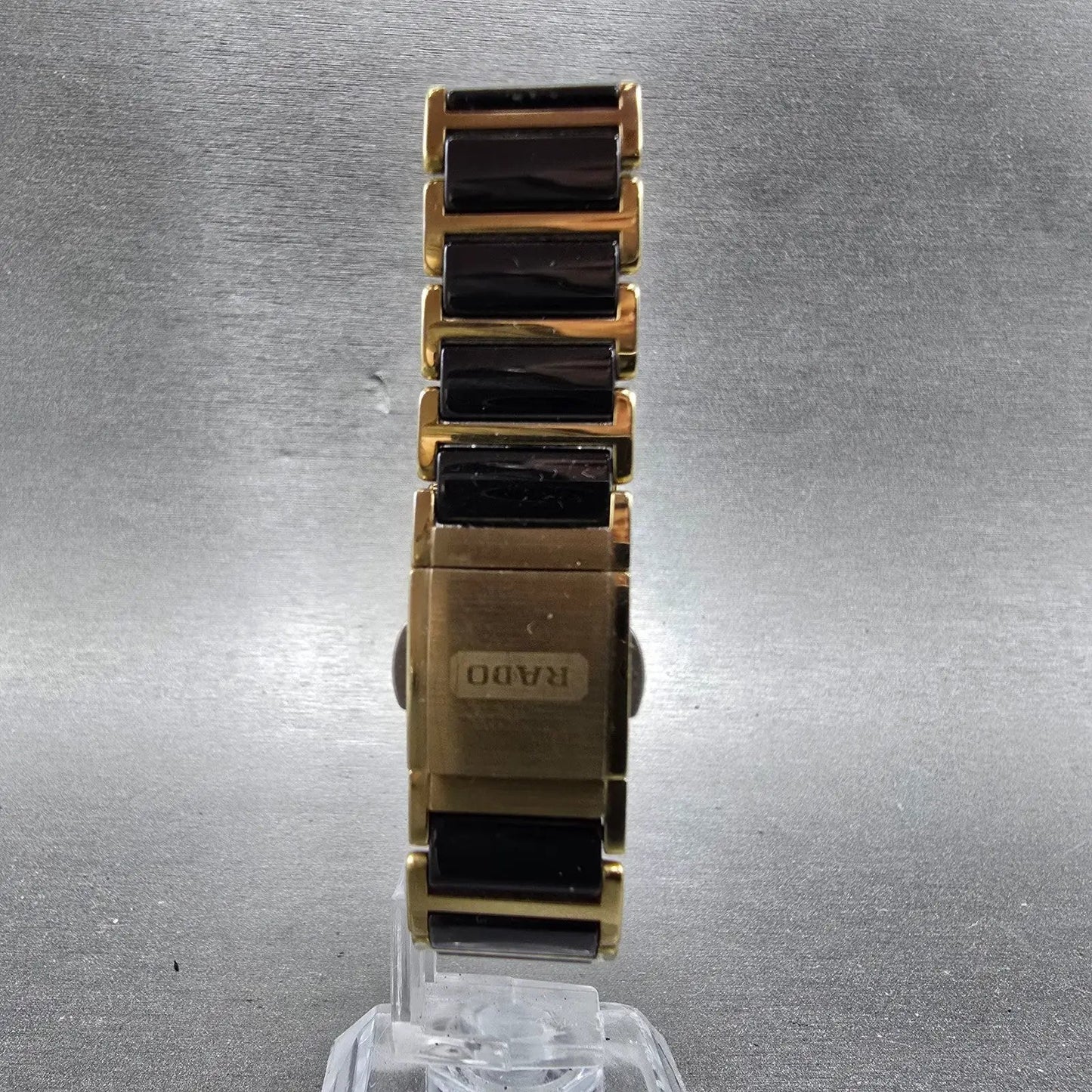 Rado Diastar Tank Watch Women 18mm Black Dial Black & Gold Tone 153.0383.3 Runs7