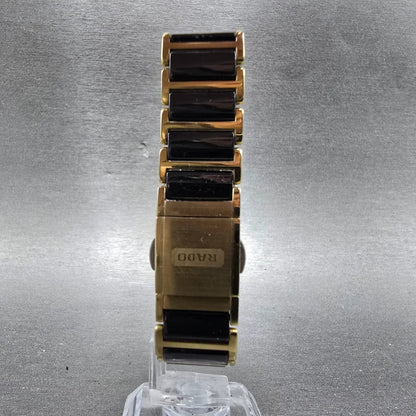 Rado Diastar Tank Watch Women 18mm Black Dial Black & Gold Tone 153.0383.3 Runs7