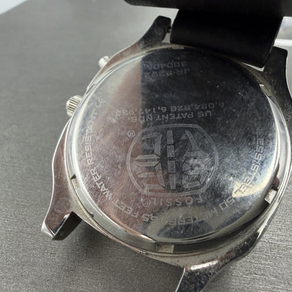 Fossil BigTic Watch Men 39mm Red Dial Silver Tone Square JR8292 New Battery ABC9
