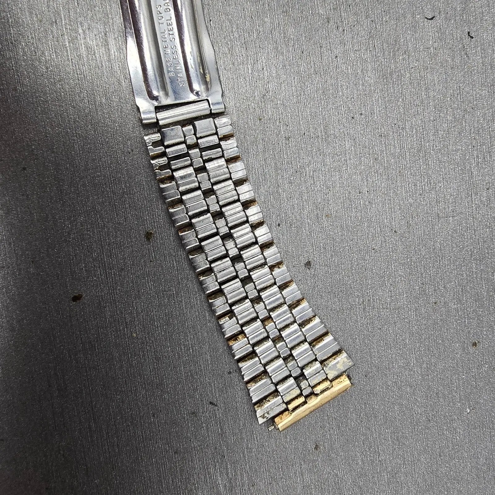 Seiko SQ Bracelet 17mm Stainless Steel Two Tone Tri Folding Clasp VTG Japan B27414