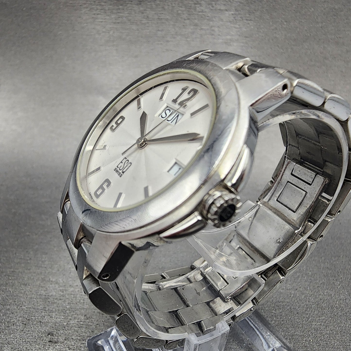 ESQ Daydate Watch Men 37mm White Dial Stainless Steel E5312 Round PARTS3