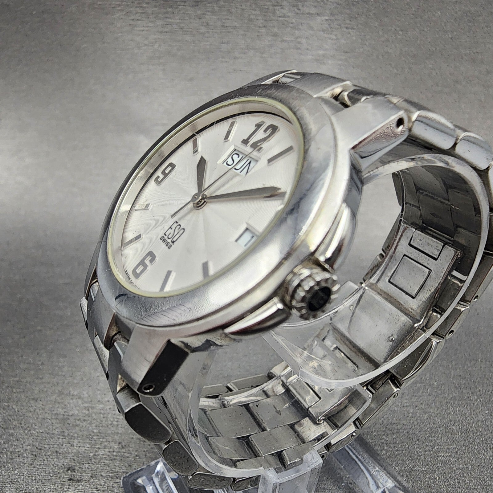 ESQ Daydate Watch Men 37mm White Dial Stainless Steel E5312 Round PARTS3