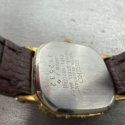 Seiko Watch Women 20mm Champagne Dial Gold Tone Square 7321-5070 New Battery9