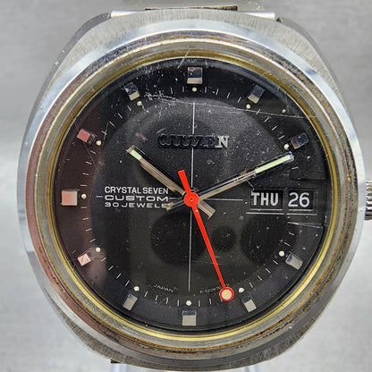 Citizen Crystal Seven Custom Automatic Watch Men 37mm Black Dial Steel Runs1