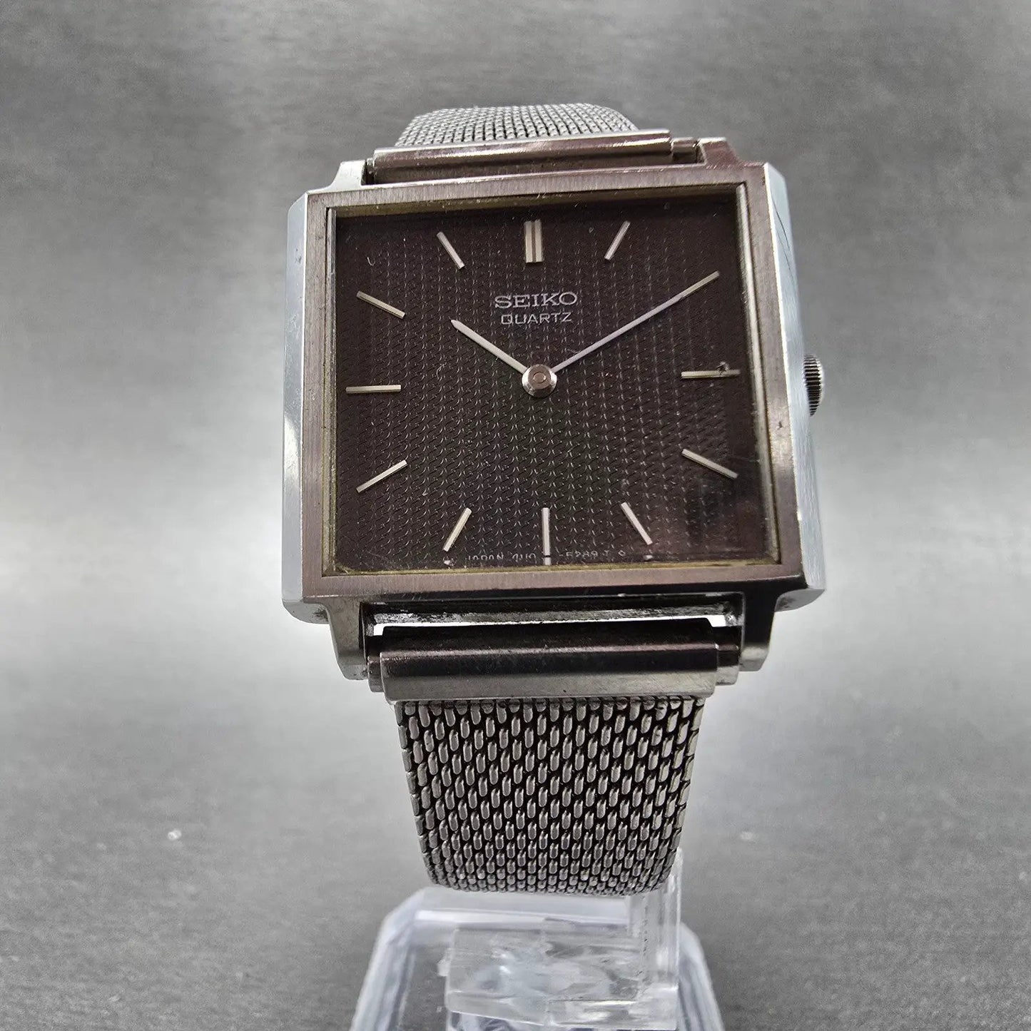 Seiko Watch Men 28mm Black Dial Silver Tone Rectangle 4110-5249 PARTS Vintage6