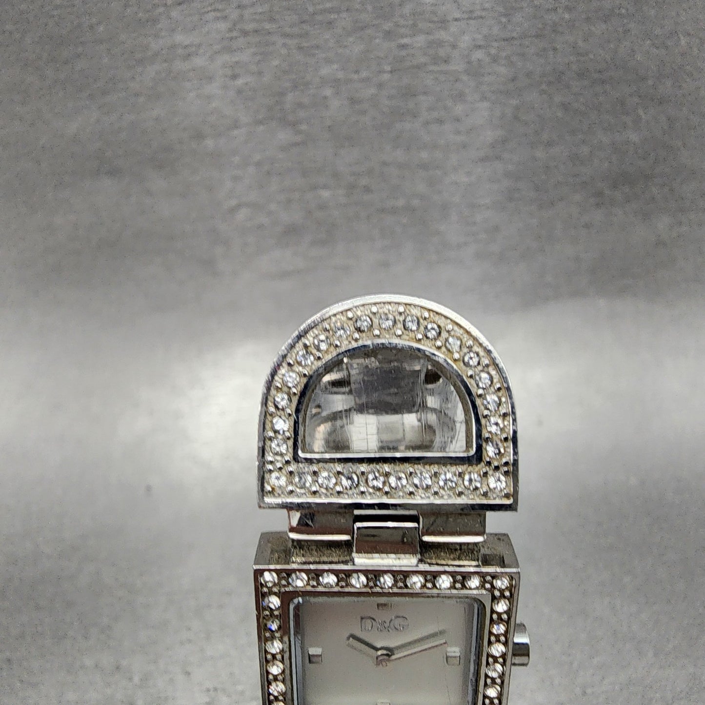 Dolce & Gabbana Tank Watch Women 21mm Silver Dial Steel Crystal Accent NewBattAB4