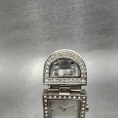 Dolce & Gabbana Tank Watch Women 21mm Silver Dial Steel Crystal Accent NewBattAB4