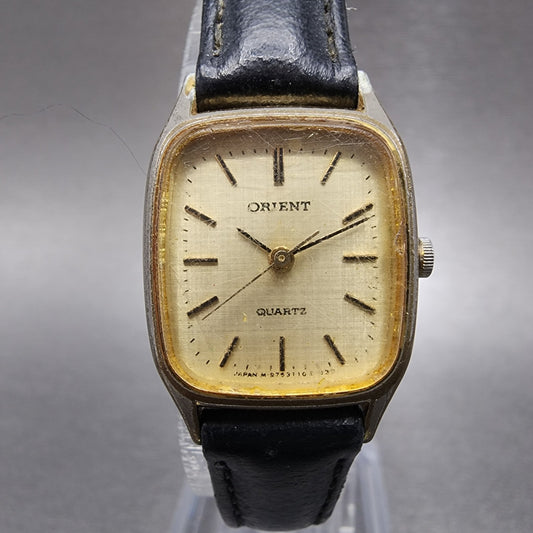 Orient Tank Watch Women 20mm Champagne Dial Gold Tone Rectangle New Batt