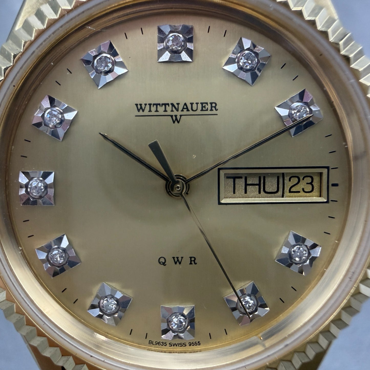 Wittnauer President Watch Men 35mm Champagne Dial Gold Tone Daydate New Battery1