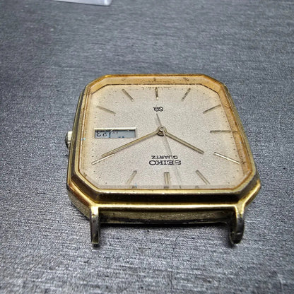 Seiko SQ Watch Men 30mm Champagne Dial Gold Daydate 7123-5200 Vintage JP PARTS5