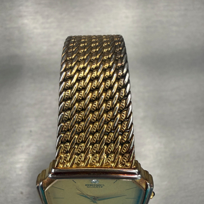 Seiko Dolce Watch Men 28mm Gold Dial Gold Tone Hexagon 7731-5000 New Battery4