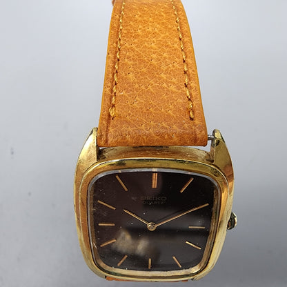 VTG Seiko Watch Men Gold Tone Brown Dial 29mm Oval 7800-5189 New Battery